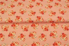 Roze tricot stoffen - Tricot stof - digitaal bloemen - roze - 21222-12