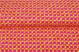 Roze stoffen - Tricot stof - digitaal dots - geel roze oranje - 21216-08