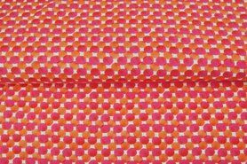 Tricot stoffen - Tricot stof - digitaal dots - wit roze oranje - 21216-02