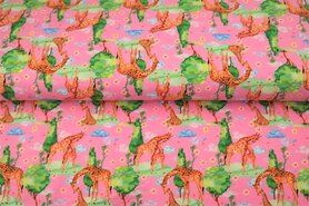 Rosa - Jersey Stoff - digitale Giraffe - rosa - 21209-12
