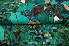 Turquoise stoffen - Tricot stof - viscose digitaal fantasie mozaiek - turquoise - 21063-10VI