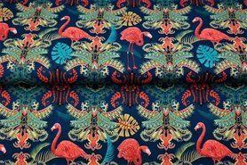 Flamingo stoffen - Jersey Stoff - digitaler Fantasy-Druck Flamingos - dunkelblau multi - 21960-15
