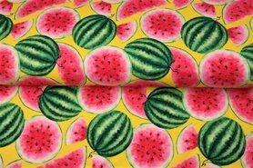 Tricot stoffen - Tricot stof - digitaal meloenen - geel - 21241-08