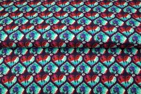 Stenzo stoffen - Tricot stof - digitaal tie dye hartjes - donkerblauw turquoise rood - 21945-15
