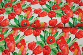 Stenzo Tricot stoffen - Tricot stof - digitaal tulpen - wit - 21950-02