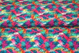 Vissen - Tricot stof - digitaal fantasie haaien - turquoise multi - 21257-99