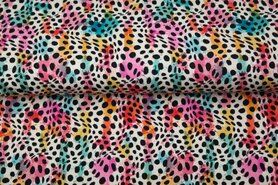 95% katoen, 5% elastan stoffen - Tricot stof - digitaal fantasie stippen - off white multi - 21269-02