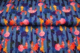 Gestreepte stoffen - Tricot stof - digitaal gestreept verfspetters - blauw - 21268-15