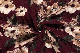 Bordeauxrode stoffen - Viscose stof - crepe bloemen - bordeaux - 18285-018