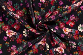 Bloemen motief stoffen - Viscose stof - bloemen - zwart - 18294-069
