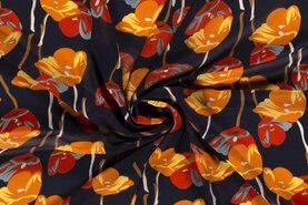 Voile stoffen - Voile stof - bloemen - donkerblauw - 18099-008