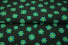 Bloemen motief stoffen - Tricot stof - bloemen - donkergroen blauw - 21652-99