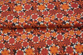 Oranje stoffen - Tricot stof - bloemen - oranje bruin - 21624-13