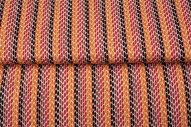 Oranje stoffen - Tricot stof - fantasie gestreept - bruin rood oranje - 21628-13