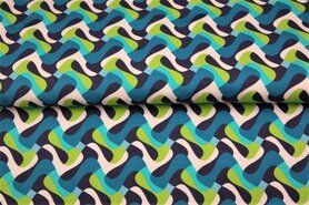 Stenzo Tricot stoffen - Tricot stof - fantasieprint - blauw groen - 21625-99