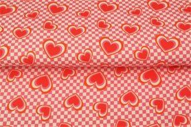 Katoen Tricot - Jersey Stoff - Herzen - rosa rot - 21653-12