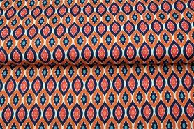 Stenzo Tricot stoffen - Tricot stof - retro - blauw oranje - 21626-11
