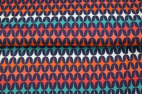 Multi kleur stoffen - Tricot stof - fantasieprint - oranje multi - 21627-11