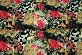 rode stoffen - Tricot stof - digitaal fantasieprint bloemen dierenprint - rood - 21923-11