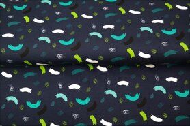 Voorjaar stoffen - Tricot stof - strepen en dots - donkerblauw - 21661-15