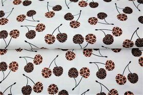Stenzo stoffen uitverkoop - Tricot stof - kersen panterprint - wit - 21600-02