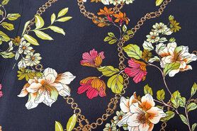 Uitverkoop - Polyester stof - bubble chiffon bloemen - donkerblauw - 16154-600