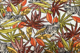 Tijgerprint stoffen - Polyester stof - bubble chiffon palmboom tijgers - oranje geel groen - 16636-445