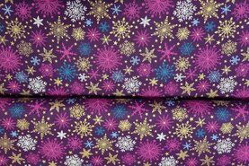 Kerststoffen - Kerst katoen stof - sneeuwvlokken - paars - 18714-044