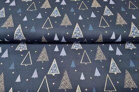 Aankleedkussen stoffen - Kerst katoen stof - kerstbomen - donkerblauw - 18718-008