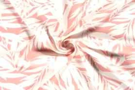 Viscose rekbare stoffen - Viscose stof - bedrukt bladeren - roze - 19059-012