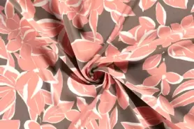 Viscose rekbare stoffen - Viscose stof - borken crepe bloemen - bruin/roze - 19099-063