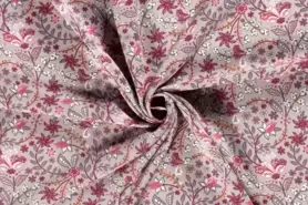 Hellgrau - Viscose stof - poplin bloemen - lichtgrijs/roze - 19676-061
