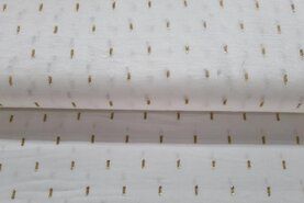 Gebroken witte stoffen - Viscose stof - lurex gouden streepjes - gebroken wit - 19066-050