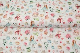 Alice in wonderland stoffen - Katoen stof - poplin alice in wonderland - wit - 21110-02