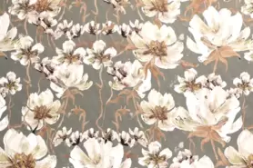 Polyester stoffen - Polyester stof - interieur en decoratiestof digitaal bloemen - oud groen - 1634-027