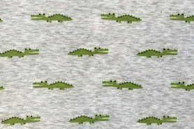 Fantasie stoffen - Joggingstof - happy crocci krokodil - off-white - 18615-020