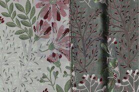 Altgrün - Polyester Stoff - Jacquard - Blumen - hellgrün/altgrün - 21/4356-002