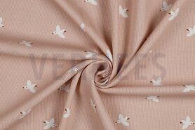 vogel stoffen - Tricot stof - fijne wafel - vogel - lichtroze - 21/6216-011