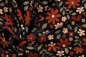 By Poppy - Katoen stof - babycord - bloemen - zwart - 21/6279-001