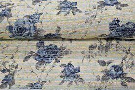 Gestreepte stoffen - Polyester stof - bloemen gestreept - lichtgeel blauw - 967005-42