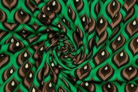 Retro-Motiv - Tricot stof - retro vlam - groen/bruin - 443052-91