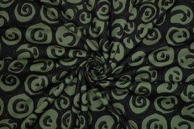 katoenen stoffen met print - Katoen stof - digitaal abstract - groen zwart - 922634
