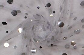 Silberne Stoffe - Polyester stof - Tule - stippen zilver - wit - 999758-11