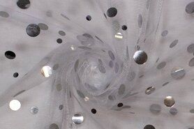 Versiering stoffen - Tule stof - stippen zilver - wit - 999758-11