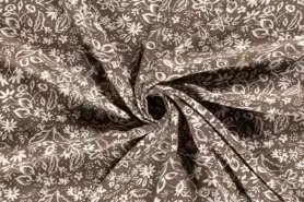 Taupe grau - Viscose stof - twill - bloemen - taupe - 20065-054