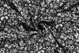 Viscose stoffen - Viscose stof - twill - bloemen - zwart - 20065-069