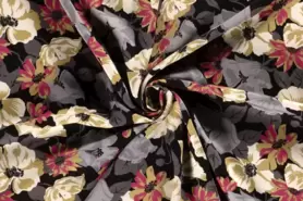 Viscose stoffen - Viscose stof - twill - bloemen - zwart - 20072-069