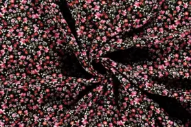 Viscose stoffen - Viscose stof - bloemen - zwart/rood - 20159-069