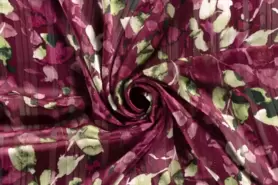 Weinrot - Polyester stof - chiffon - lurex geprint - bloemen - wijnrood - 20173-019