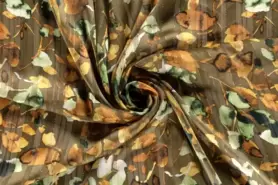 Kaki groene stoffen - Polyester stof - chiffon - lurex geprint - bloemen - kaki - 20173-027